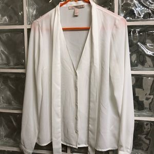 White long sleeve tie neck blouse